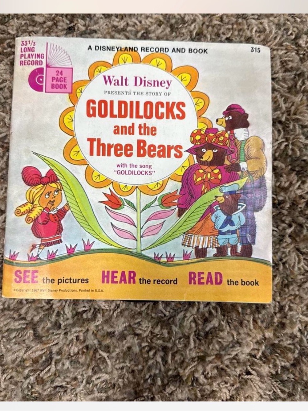 Vintage 1967 Walt Disney Goldilocks and the Three Bears Kids Record & Book